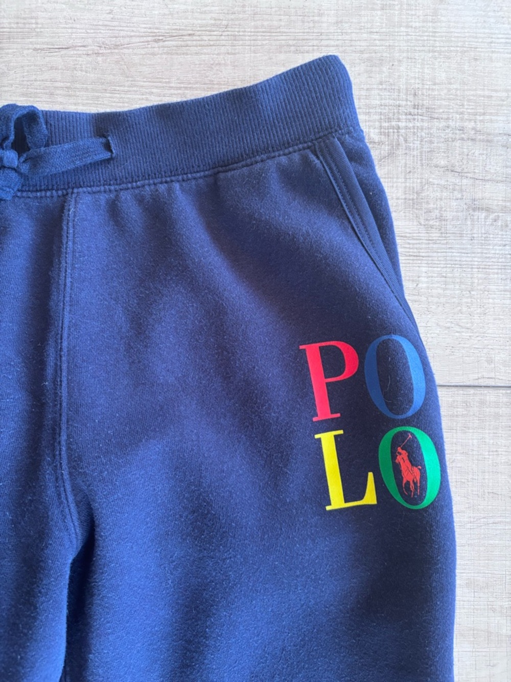 Polo by Ralph Lauren Navy Fleece Jogger Sweatpants Multicolor Logo L (14-16) - Picture 2 of 4